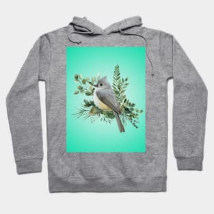 Grey Bird on Branch coral green Hoodie